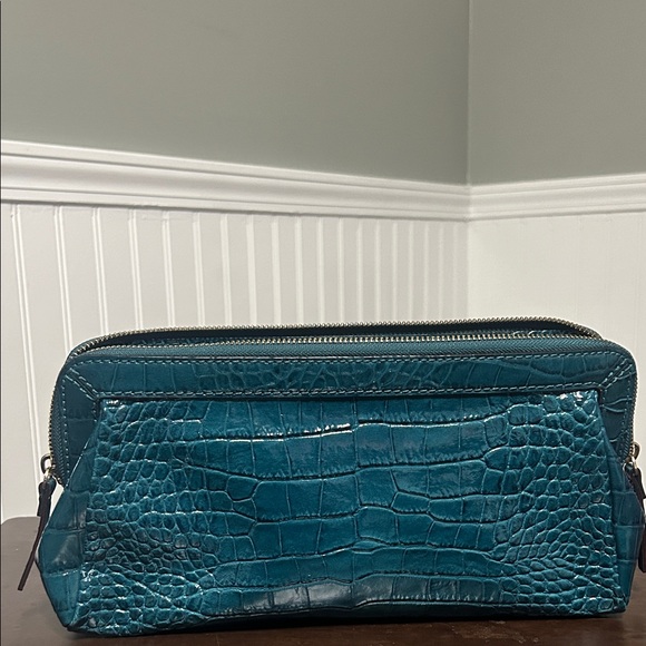 Vintage Kate Spade Teal Croc-Embossed Clutch Clean - Picture 5 of 5